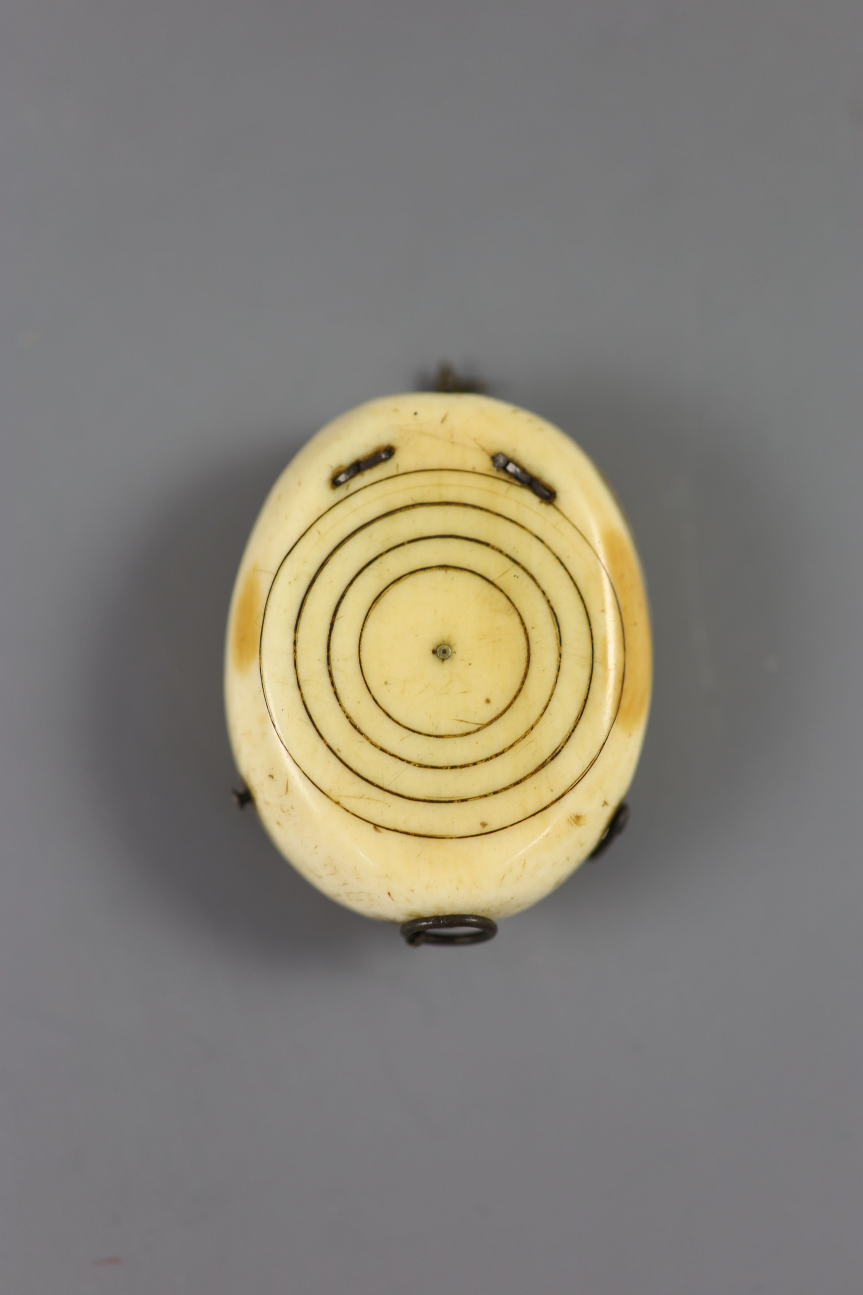 A rare late 16th century German oval ivory diptych-dial, width 39mm depth 48mm length 48mm